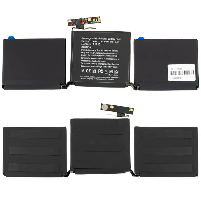 Батарея для ноутбука Apple A1713 (A1708 MacBook Pro 13'' Late 2016 - Mid 2017) 11.4V 54Wh 4781mAh Чорний - фото 2