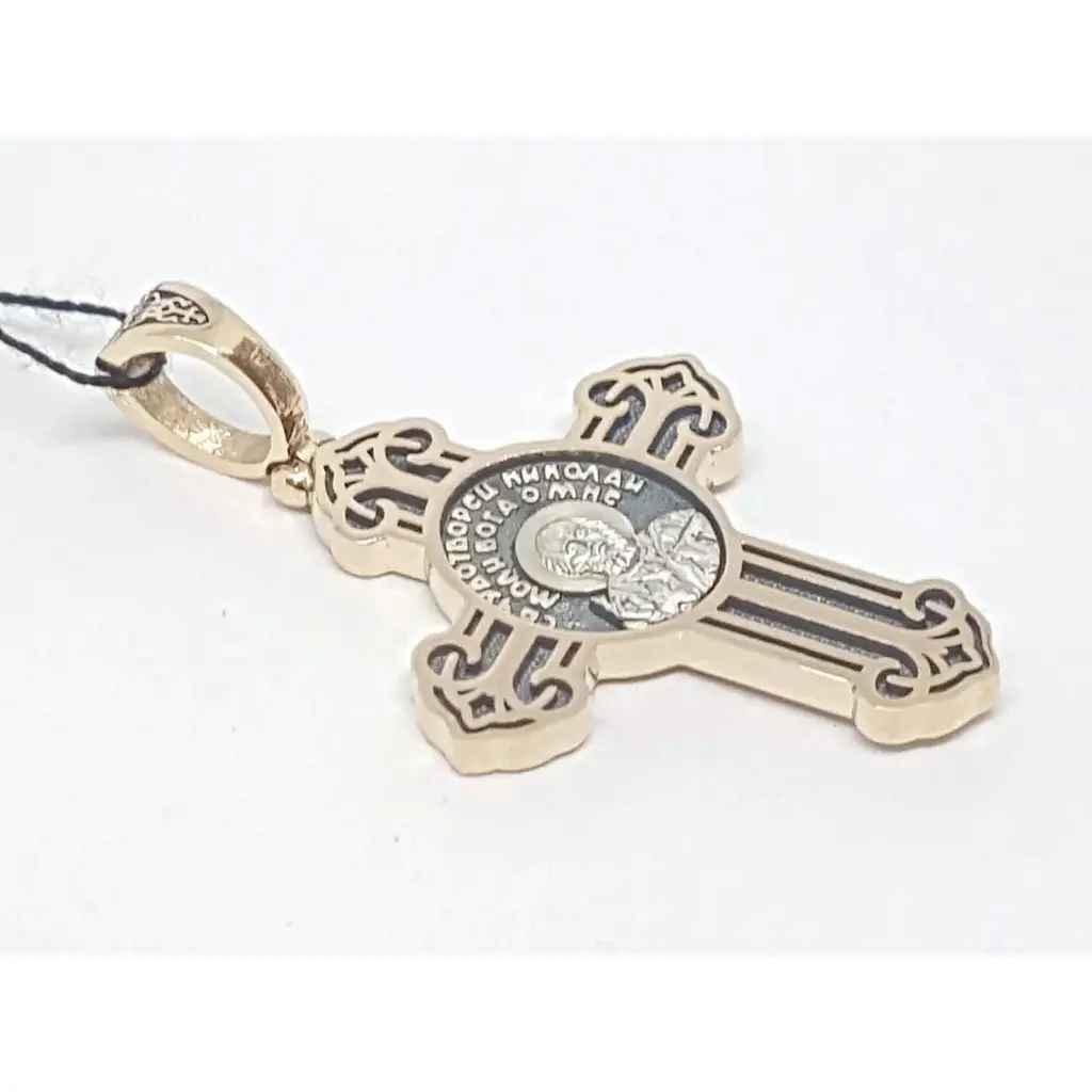 Золотой крестик Харьковская ювелирная фабрика. Николай Чудотворец/Распятие Христа. 11582-Ч - фото 2