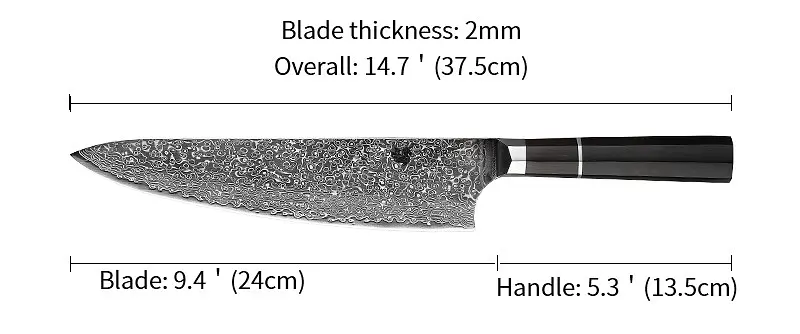 Ніж кухарський 24 см Damascus DK-EK 2001 VG-10 Дамаська сталь 67 шарів - фото 3