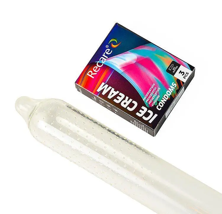 Презервативи Holographic Recare Ice Cream Big Dotted Condoms 3 шт, з пухирцями, аромат: морозиво - фото 4
