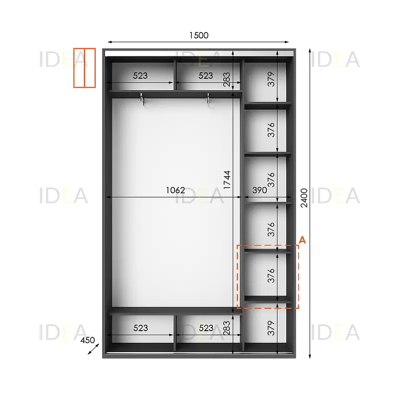 Шафа-купе Idea серія 1 150 x 45 x 240 см Антрацит Дзеркало - фото 2