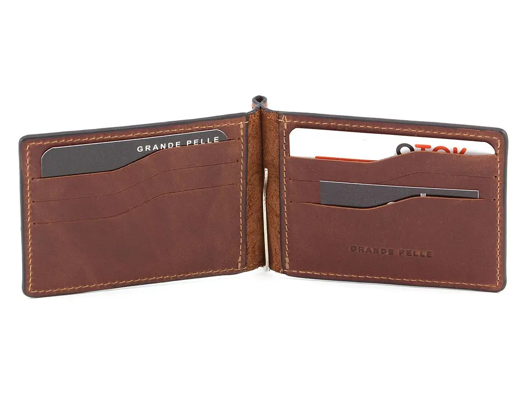 Стильный мужской зажим для денег из кожи GRANDE PELLE 12х8х1 см acs0024461 - фото 2