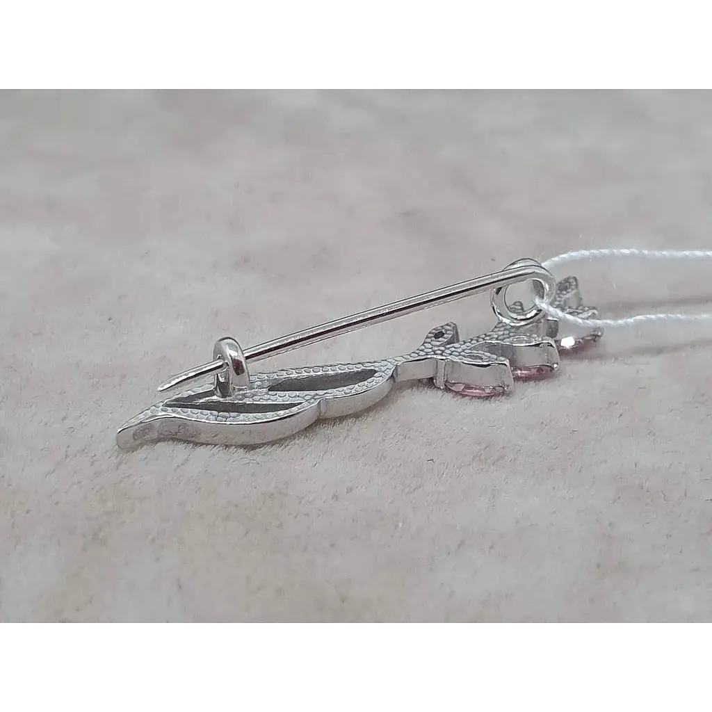 Срібна брошка-шпилька Ірій з фіанітами. 9520 Розовий - фото 2