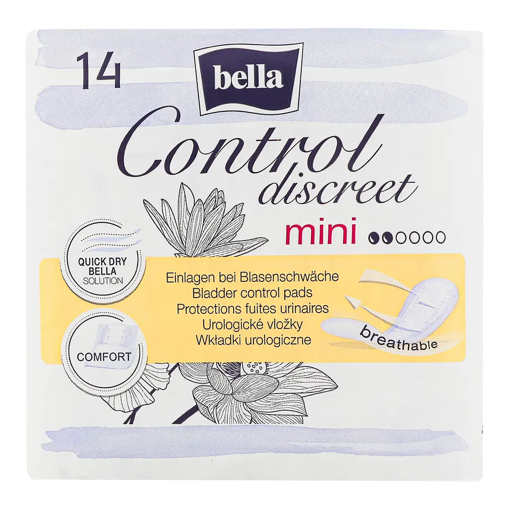 Прокладки урологические Bella Control Discreet Mini 1+1=3 42 шт. (3 уп. х 14 шт.) - фото 4