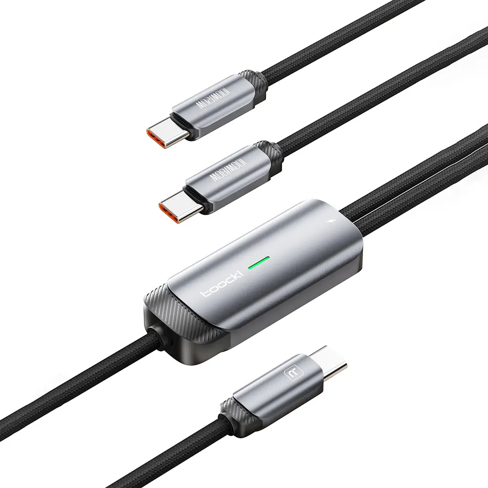 Кабель двойной с быстрой зарядкой Toocki PD100W, Type C to Type C 1,2 м, Grey - фото 2