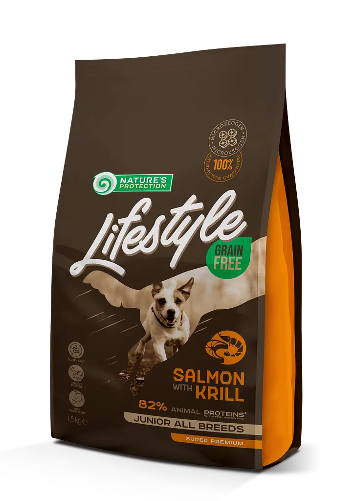 Сухий беззерновий корм з лососем та крилем для цуценят Nature's Protection Lifestyle Grain Free Salmon, 1.5 кг