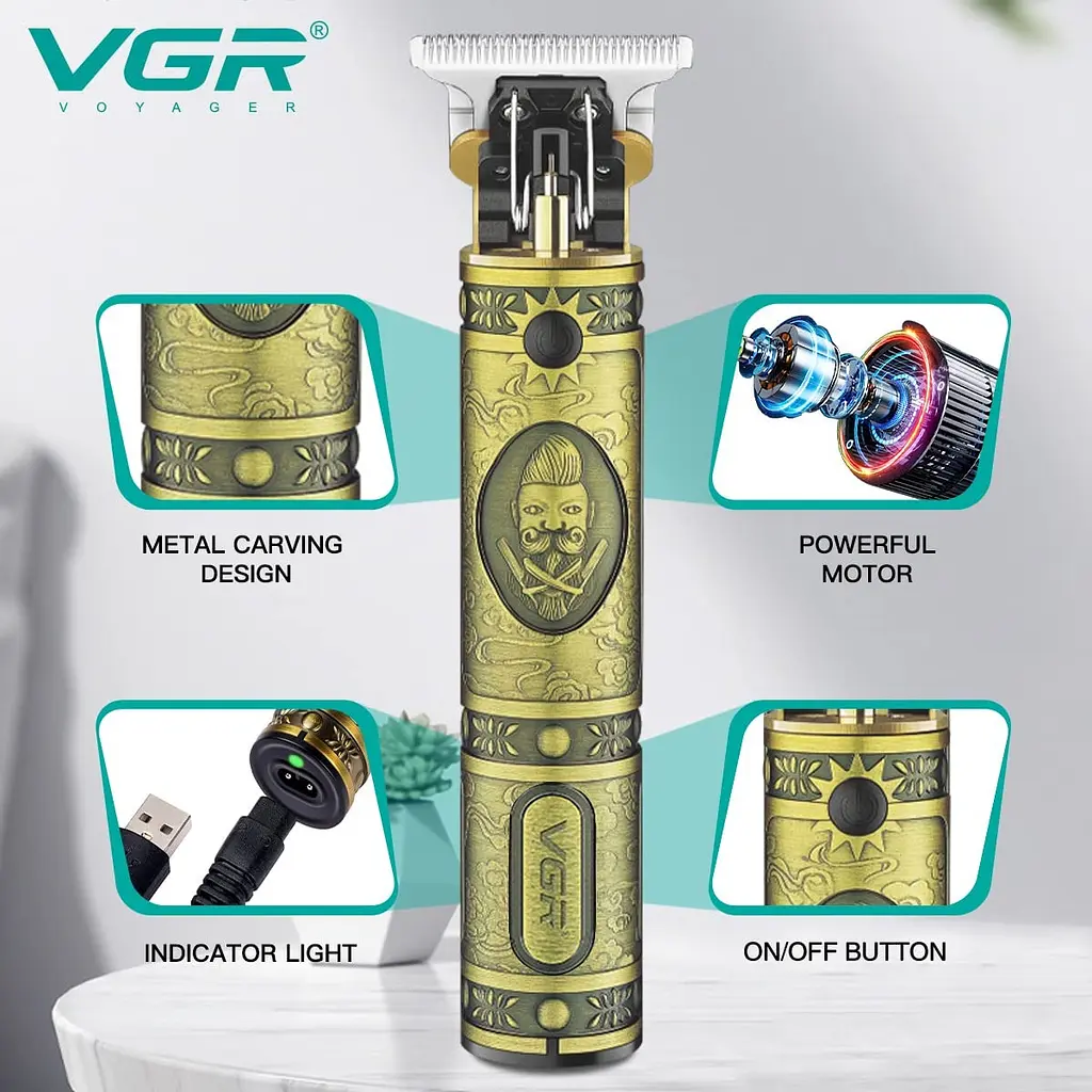 Машинка для стрижки волос VGR V-085 Gold, триммер для бороды, беспроводной окантовочный мужской, золотой - фото 8