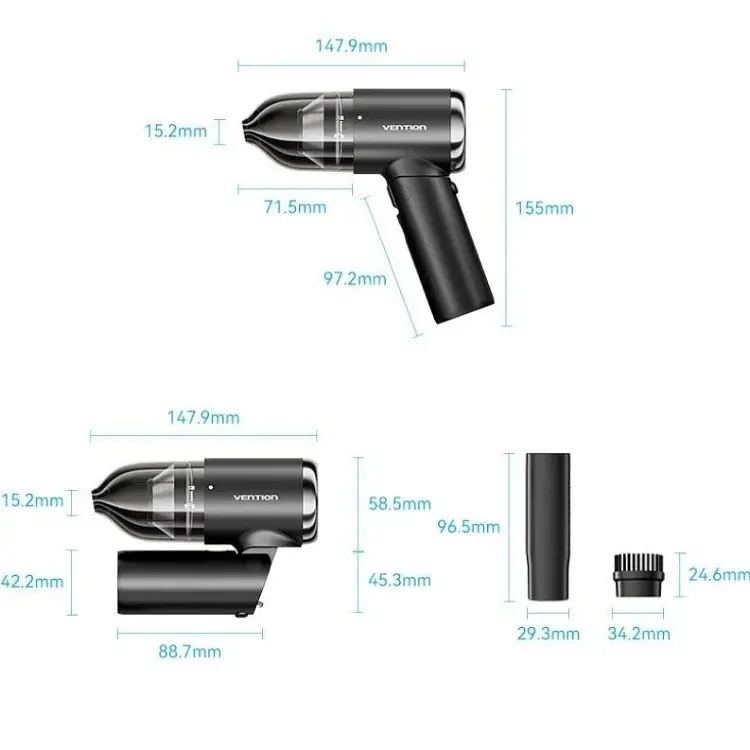 Пылесос автомобильный Vention 5000 Pа 70 Вт Li-Ion USB-C 4000 мА/ч черный - фото 2