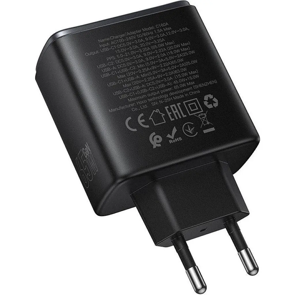 Сетевое зарядное устройство Hoco C160A Upgrade PD65W Black [163534] - фото 5