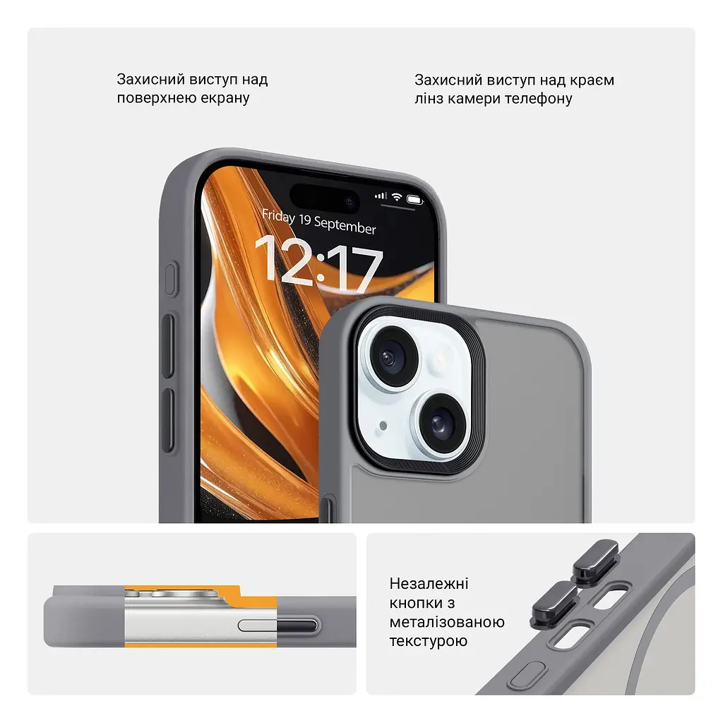 Чехол для Apple iPhone 15, Uniq MagCase, серый, противоударный, панель-накладка с магсейф, ударопрочный TPU+PC, с магнитом MagSafe, поддержка полноценной беспроводной зарядки, ArmorStandart (ARM75276) - фото 3