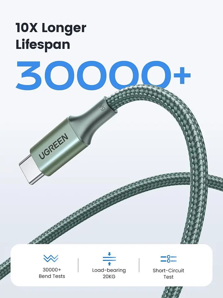 Кабель зарядный UGREEN USB C to USB C Charger Cable 100W кабель для быстрой зарядки 2 м Green (90794) - фото 5