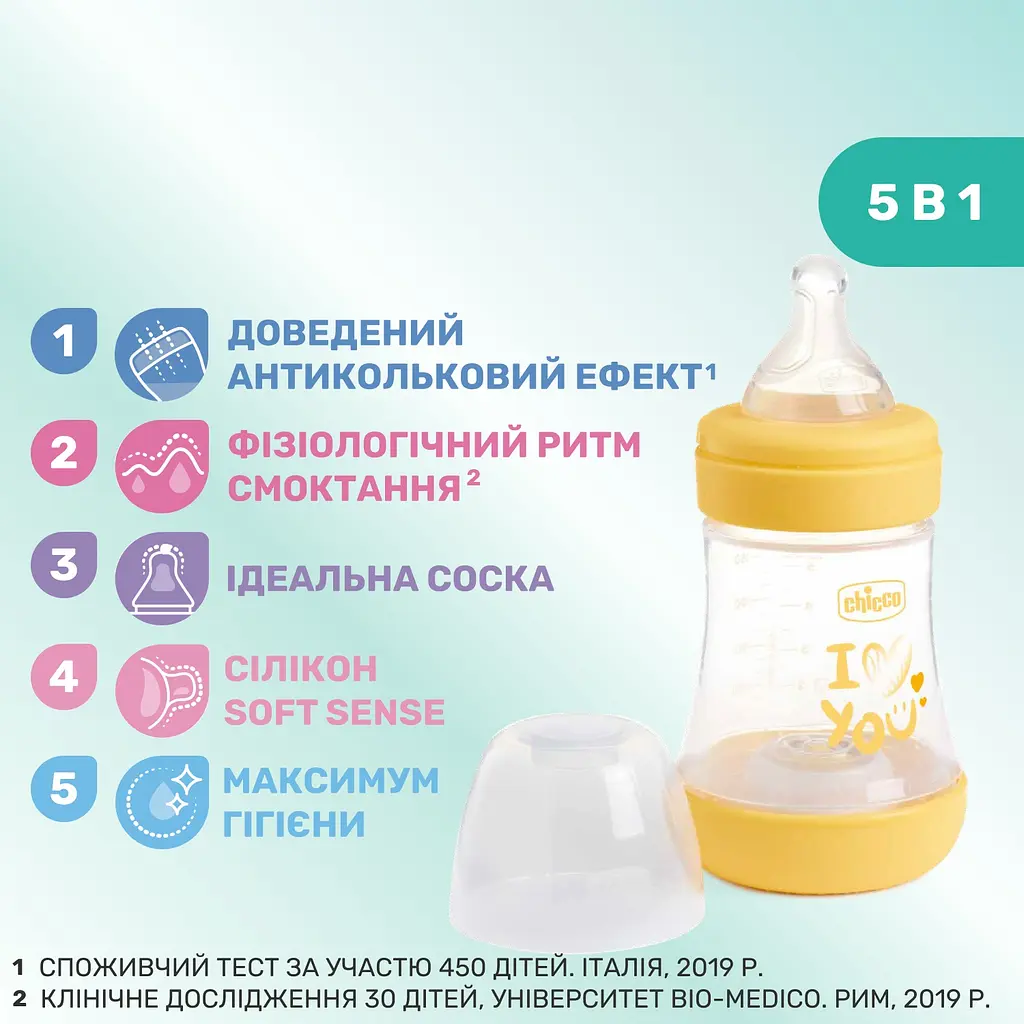 Бутылочка для кормления Chicco Perfect 5 Love пластиковая с силиконовой соской 150 мл (20211.31.40) - фото 3