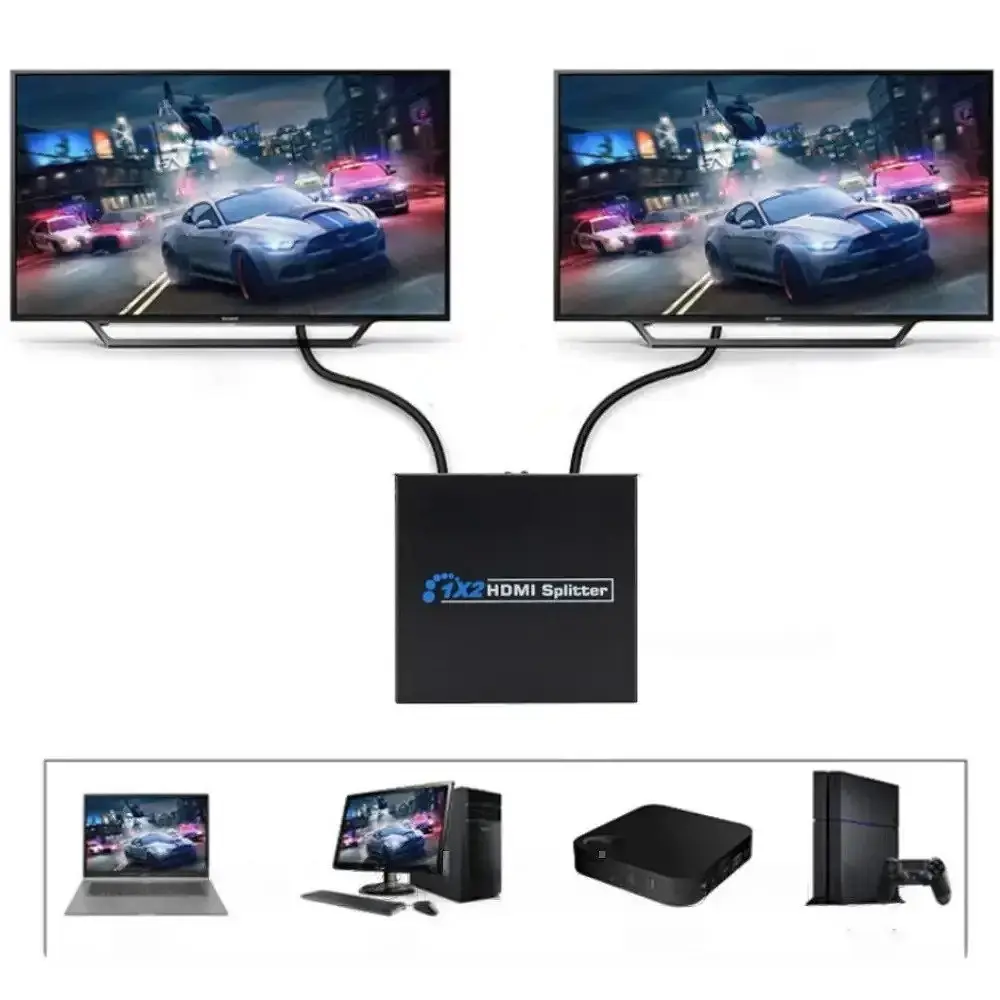 Розгалужувач HDMI на 2 монітори, 1X2 HDMI Splitter Чорний, сплітер hdmi на 2 монітори 1080p, hdmi хаб - фото 2