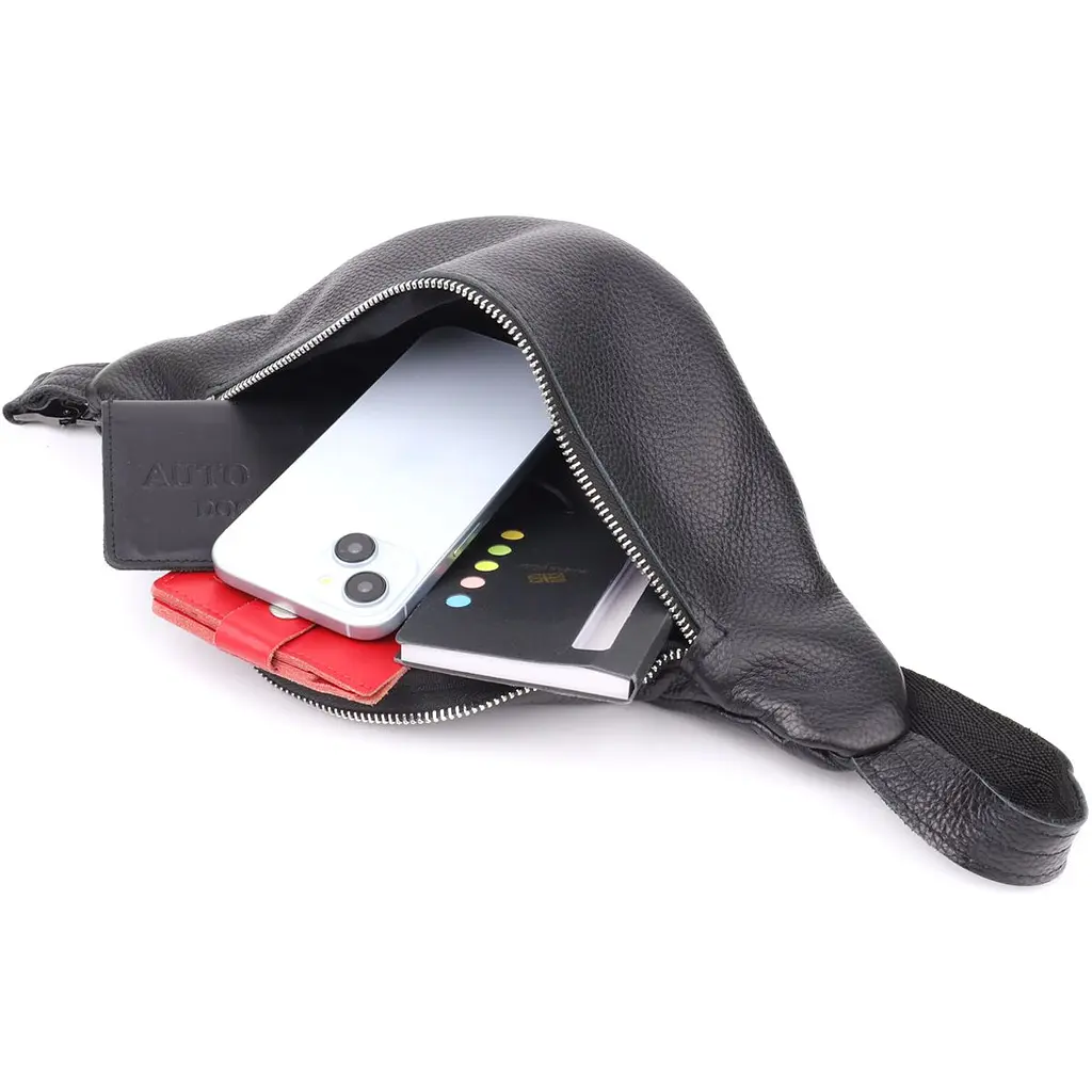 Відмінна сумка бананка із зернистої натуральної шкіри Shvigel 23145 чорна - фото 8