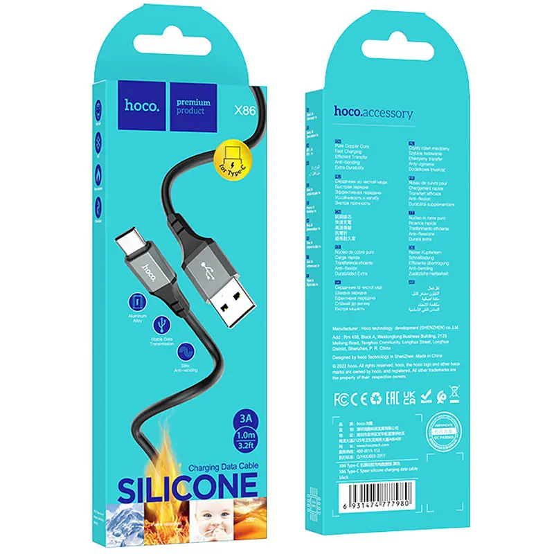Дата кабель Hoco X86 Spear USB to Type-C (1m) Black - фото 4
