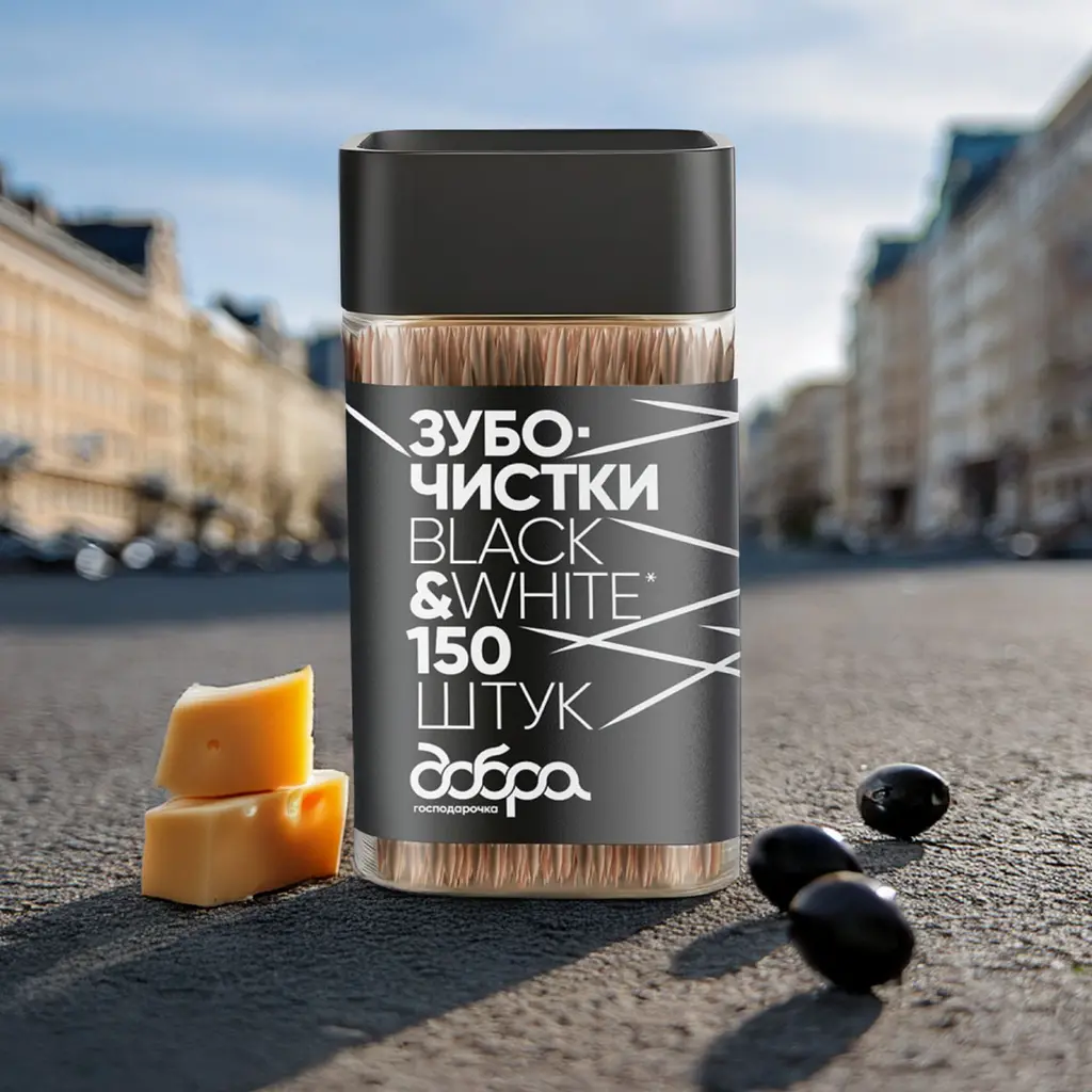 Зубочистки бамбукові Добра господарочка Black&White карбонізовані 150 шт. - фото 6