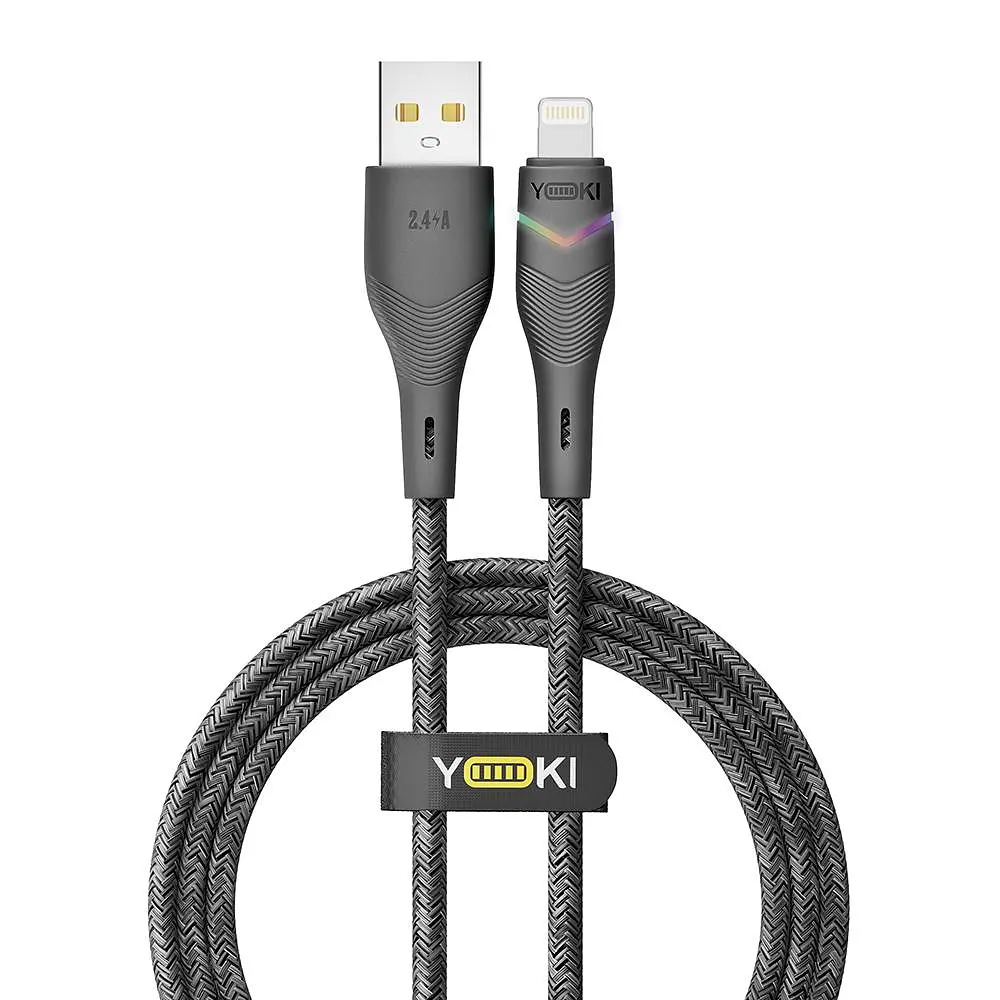 Кабель для заряджання та обміну даними Yoki YK-RG24 RGB Series USB/Lightning 12W 2.4A/5V 1.2 м Чорний