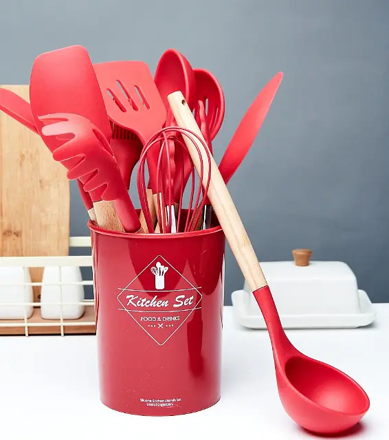 Набір кухонного приладдя Kitchen Set, 12 предметів ∙ Силіконові аксесуари для кухні з підставкою - фото 6