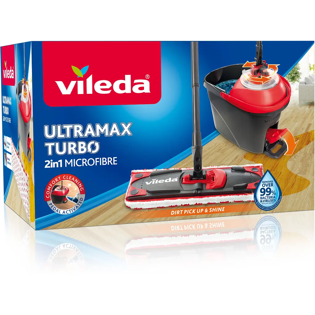 Набір для прибирання Vileda Ultramax Turbo Швабра та відро з віджимом (4023103206236) - фото 9