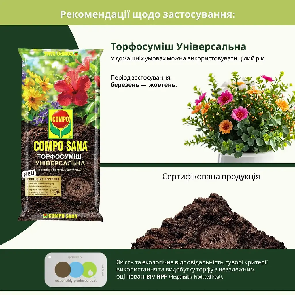 Торфосуміш  універсальна COMPO SANA® 70 л - фото 5