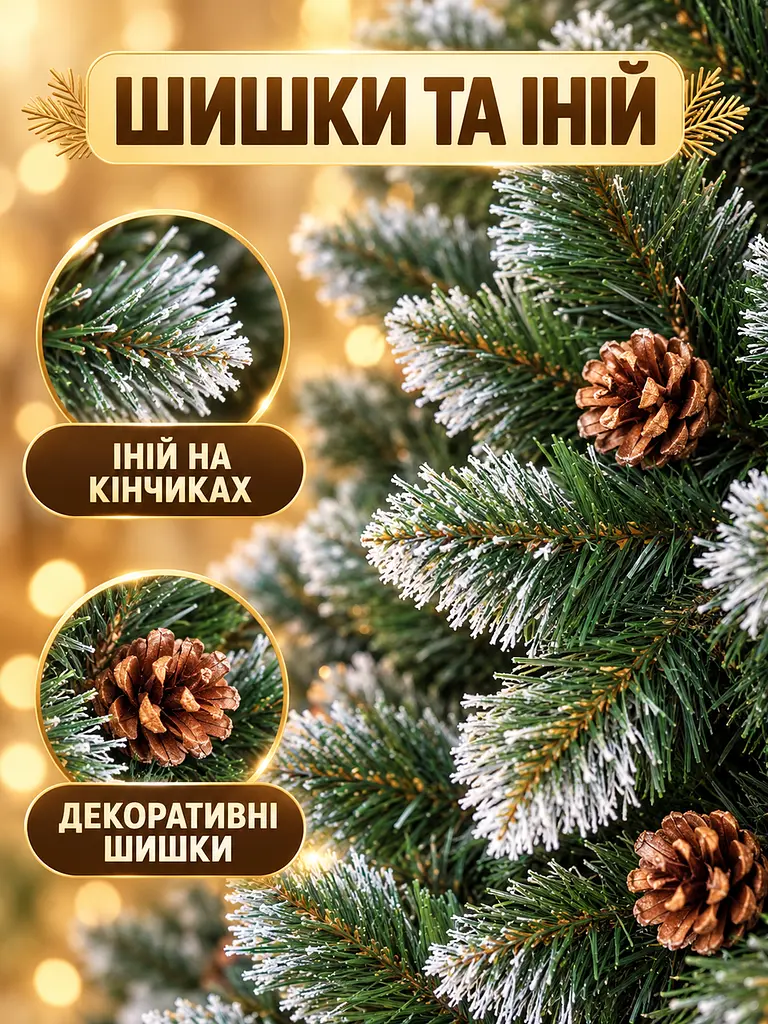 Сертифікована ялинка штучна пухнаста зі снігом та шишками YaLINKA Е22 220 см із високоякісного нешкідливого вогнетривкого - фото 5