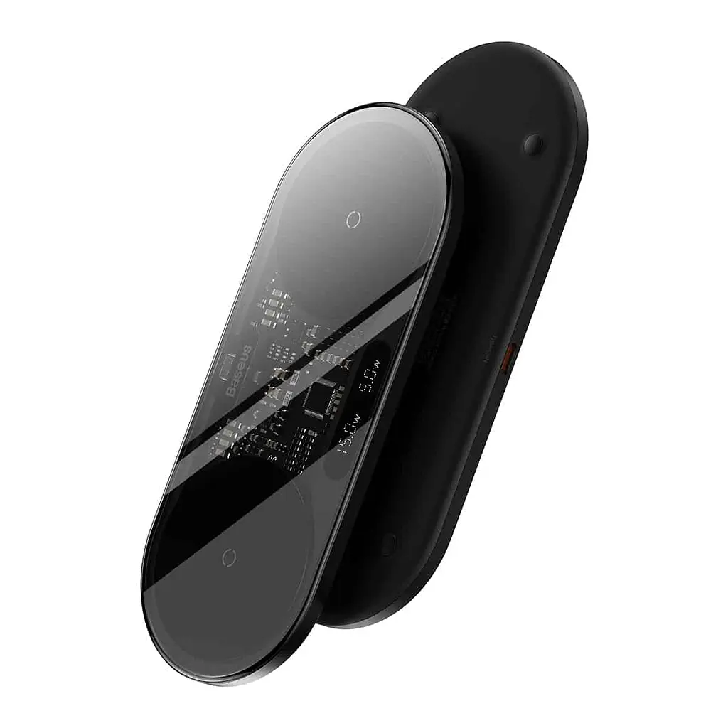 Бездротовий мультизарядний пристрій Baseus Digital LED Display 2in1 Wireless Charger 20W Black Universal version (WXSX010101) - фото 4