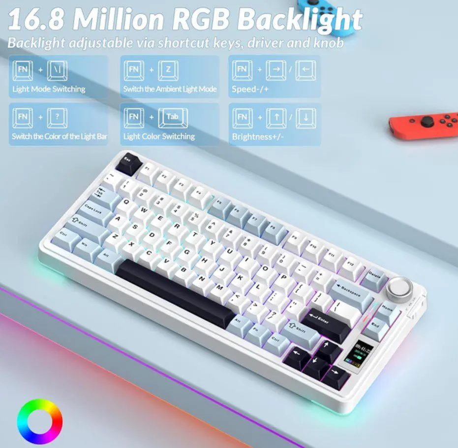 Клавіатура ігрова механічна Aula Mechanical S-75 Pro Wireless White Star Vector Switch Hot-Swap 2.4G/Bluetooth - фото 12