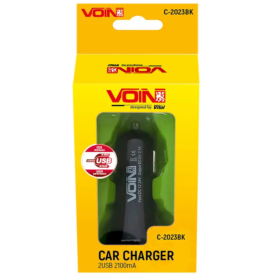 Автомобільний зарядний пристрій Voin 2USB 12/24V - 5V 2.1A (C-2023BK) - фото 3