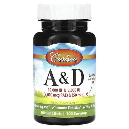 Вітамін А Vitamin A & D 100 Soft Gels Carlson vit0006341