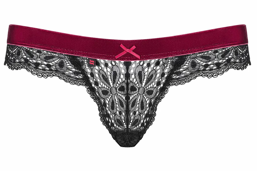 Мереживні стрінги Obsessive Rossita L/XL чорний-червоний - фото 7