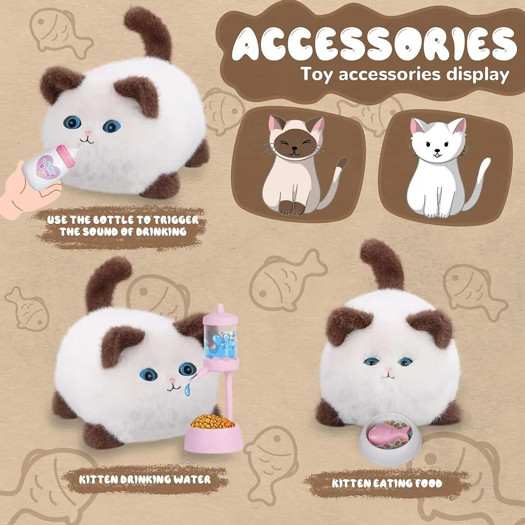 Інтерактивна м'яка іграшка AiDA Smart Blinking Cat біло-коричнева (AD54098) - фото 6
