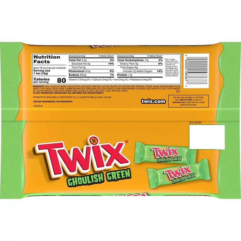 Шоколадные батончики Twix Halloween Ghoulish Green Caramel Cookie Chocolate Bars Fun Size 277 г - фото 10
