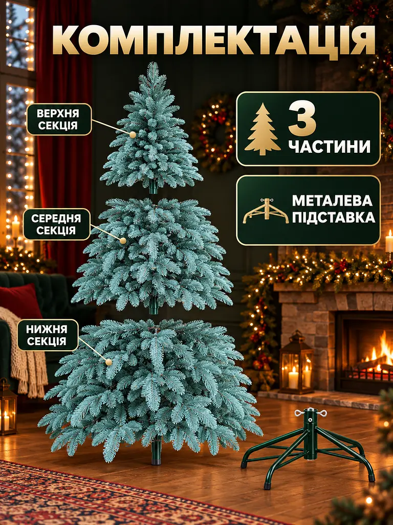 Лита штучна ялинка YaLINKA KB23 Полонина 230 см на металевій підставці, блакитна (49676437) - фото 7