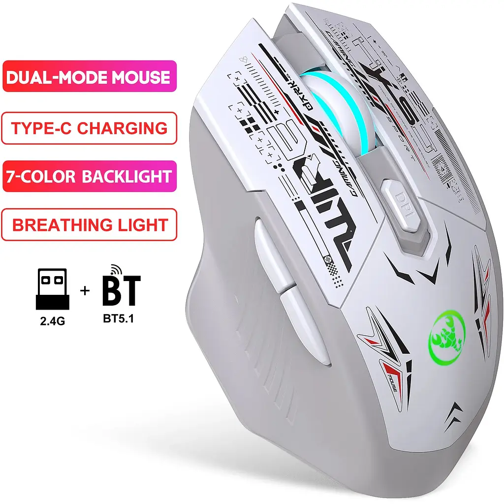 Миша бездротова HYSJ Т38 з акумулятором та підсвічуванням 2.4G Bluetooth White - фото 5