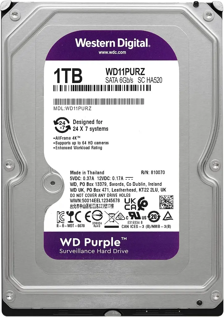 Жорсткий диск WD 1TB 3.5` 5400 64MB SATA Purple Surveillance - фото 2