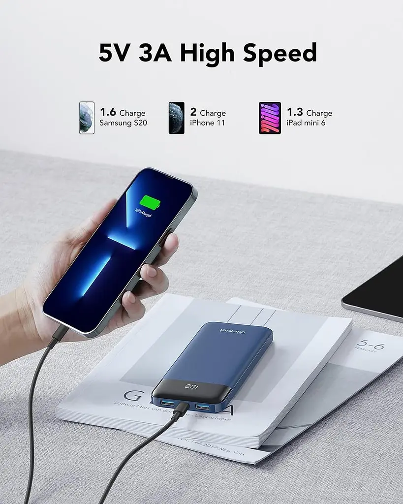 Акумулятор Charmast 10400mAh Power Bank USB C зі світлодіодним дисплеєм Тип C - фото 3