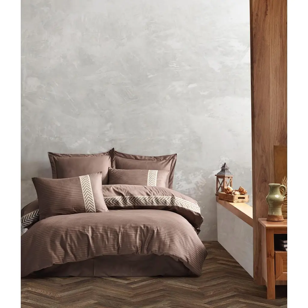 Постільна білизна євро Arya Saheser Сатин жаккард Brillant AR-A107302-brown 200х220 см коричнева