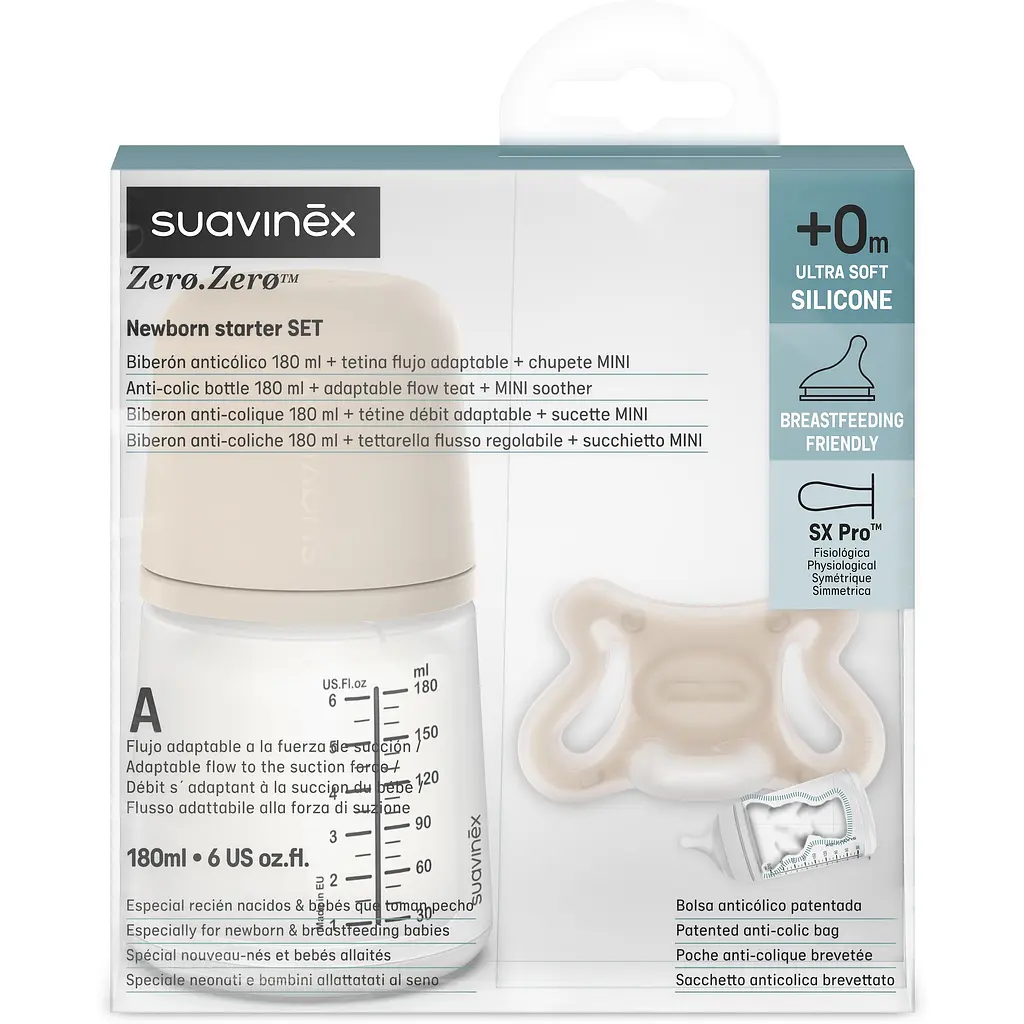 Набор Suavinex Zero: бутылочка 180 мл + пустышка - 2 - 2 месяца бежевый (308426) - фото 2