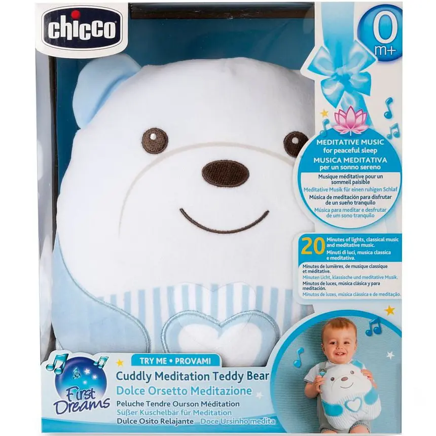 Мягкая музыкальная игрушка-ночник Chicco Успокаивающий медвежонок 25 см голубой (12266.20) - фото 4