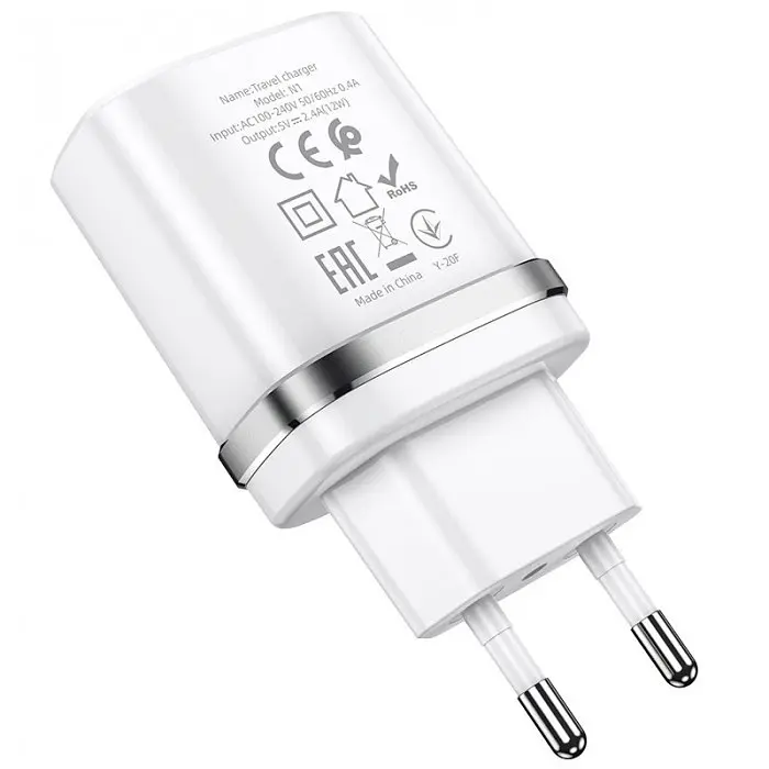 Зарядное устройство 220В 2 USB с кабелем 2.4A USB - Micro USB Hoco N1 Speedy Белый - фото 2