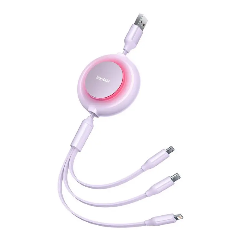 Кабель Baseus Bright Mirror 2 Series Retractable 3 in 1 Fast Charging Data Cable USB to M+L+C 3.5A 1.1 м Purple - фото 3