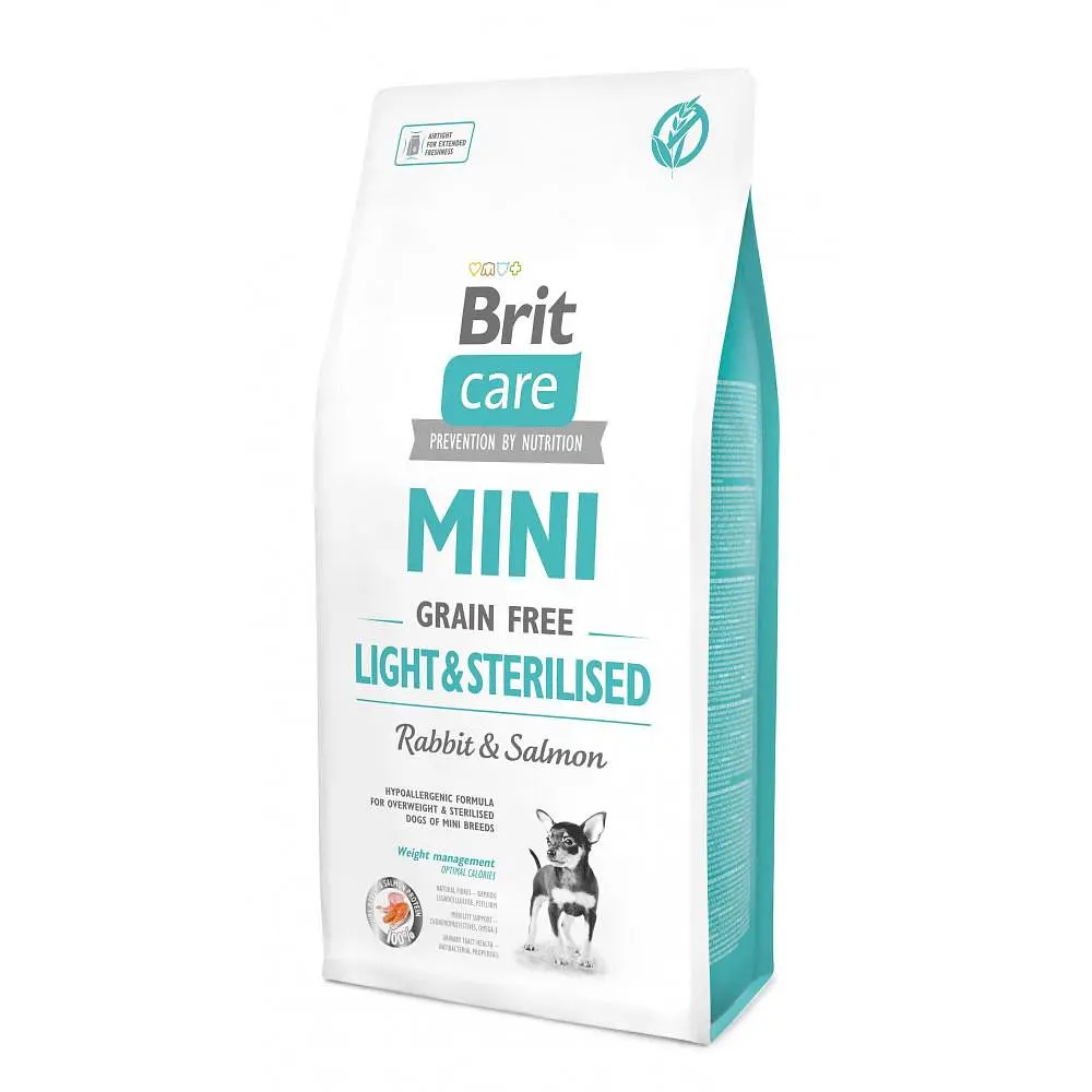 Сухий корм Brit Care GF Mini Light & Sterilised для дорослих собак дрібних порід із зайвою вагою або стерилізованих, з кроликом і лососем 7 кг (арт.170787/521081)