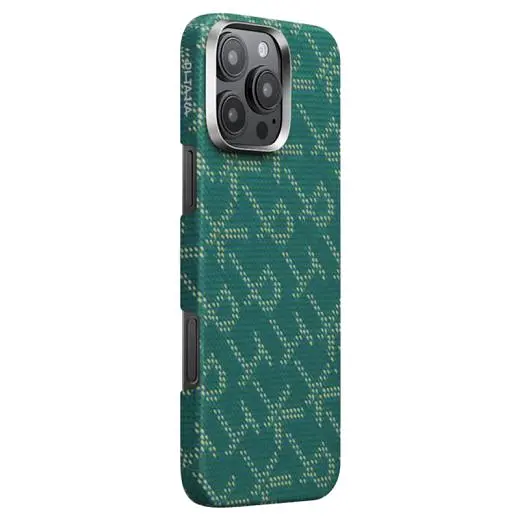 Карбоновий чохол Pitaka Tactile Woven Case PTK Classic Monogram Gold Green для iPhone 16 Pro Max (KI1601PTKP) - фото 2