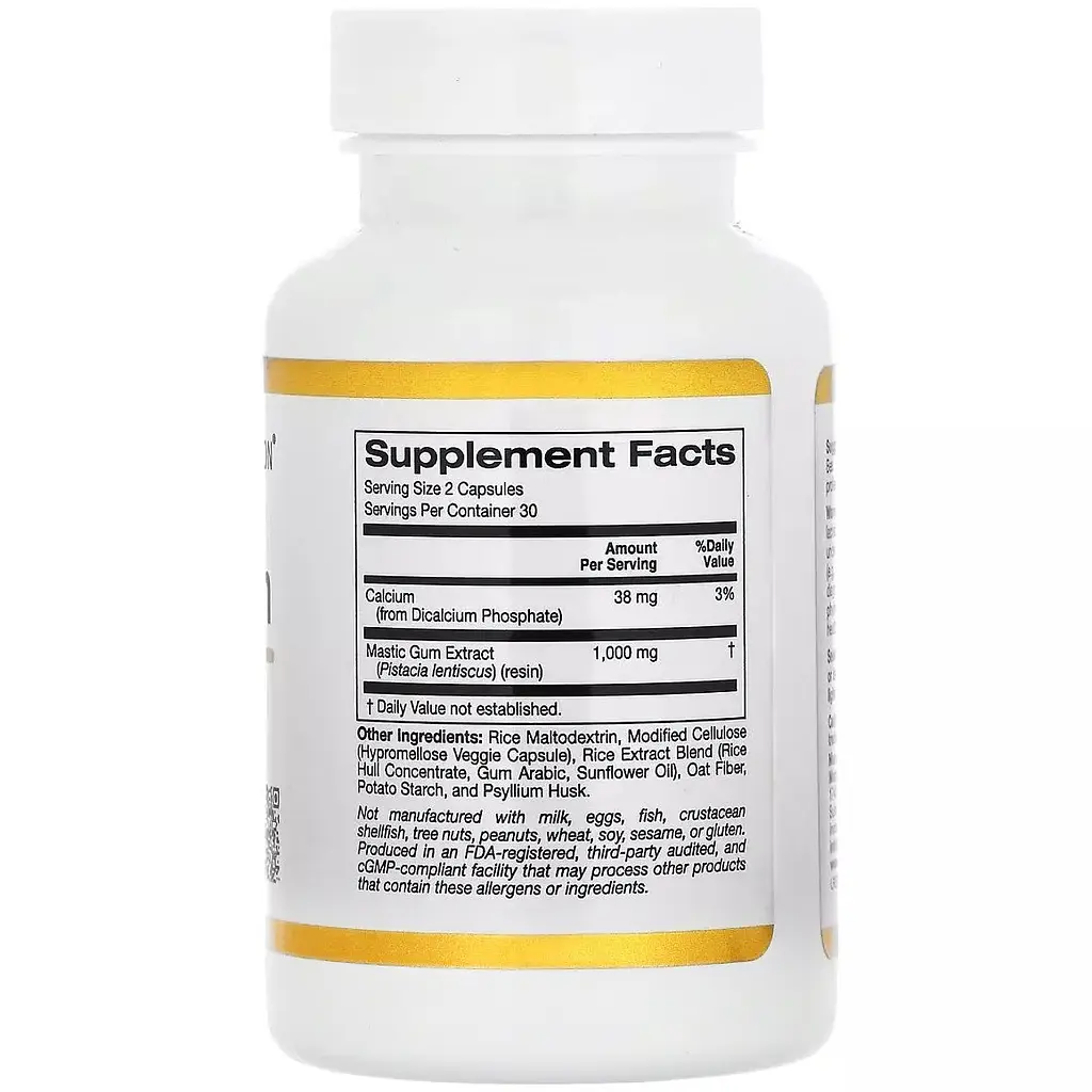 Мастикова смола California Gold Nutrition Mastic Gum 500 мг 60 вегетаріанських капсул - фото 2