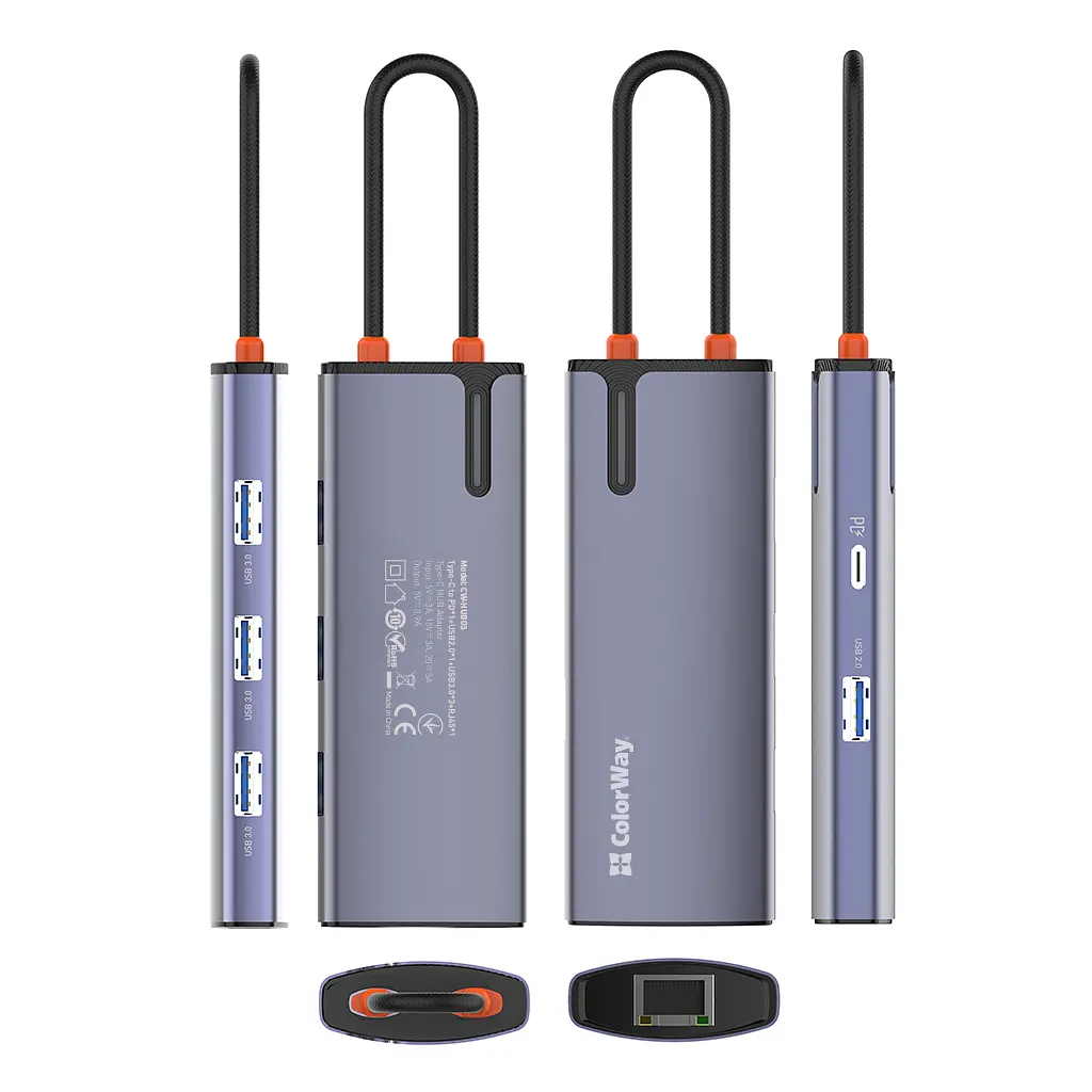 Порт-реплікатор ColorWay Docking Station USB-C 6-в-1 Type C PD 100W/USB3.0х3/USB2.0/RJ45 (CW-HUB03) - фото 10
