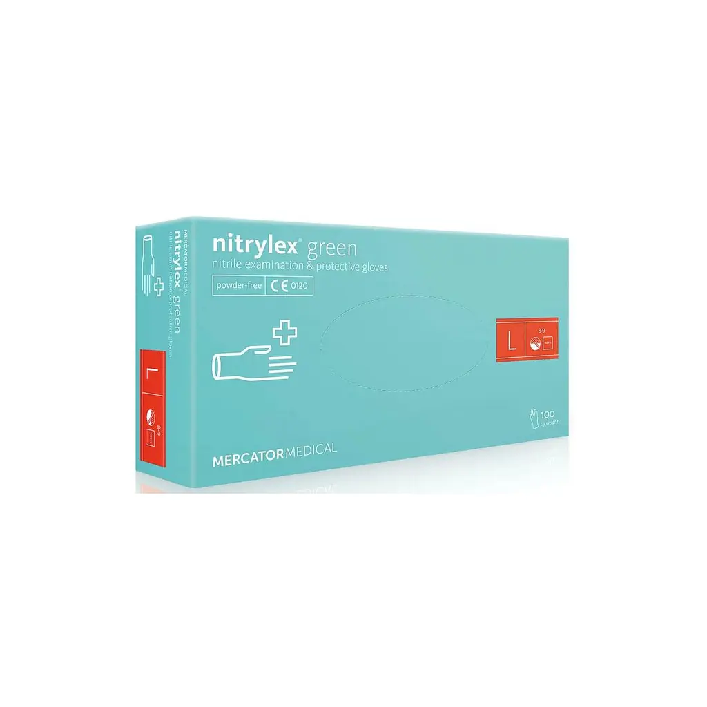 Рукавички нітрілові Mercator Nitrylex Green оглядові нестерильні неопудрені зелені L 50 пар - фото 2