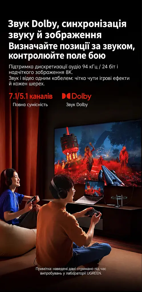 Відеокабель UGREEN CM774 USB-C - DisplayPort 1.4 8K 60 Гц 1,5 м чорний (45267) - фото 11