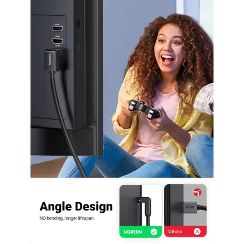 Кабель мультимедійний HDMI M to HDMI M 2.0m 90° corner HD103 black Ugreen (10173) - фото 3