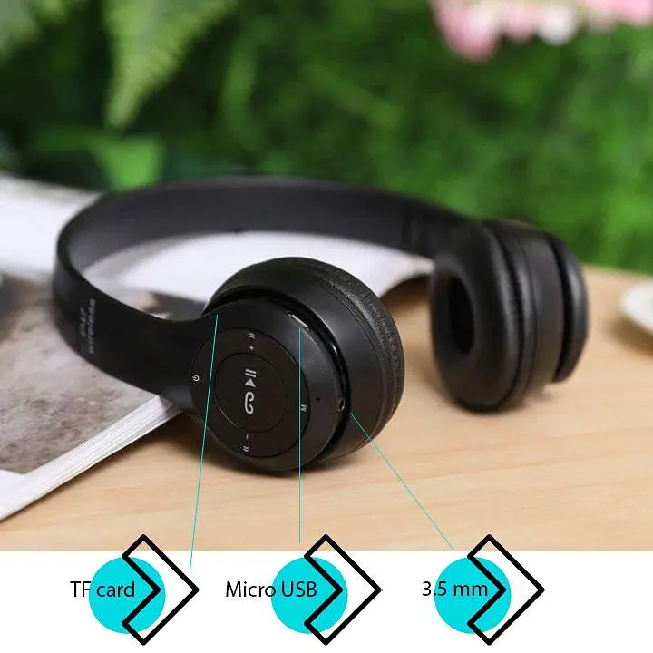 Навушники бездротові накладні чорні, з мікрофоном, Bluetooth, екокожа - фото 5