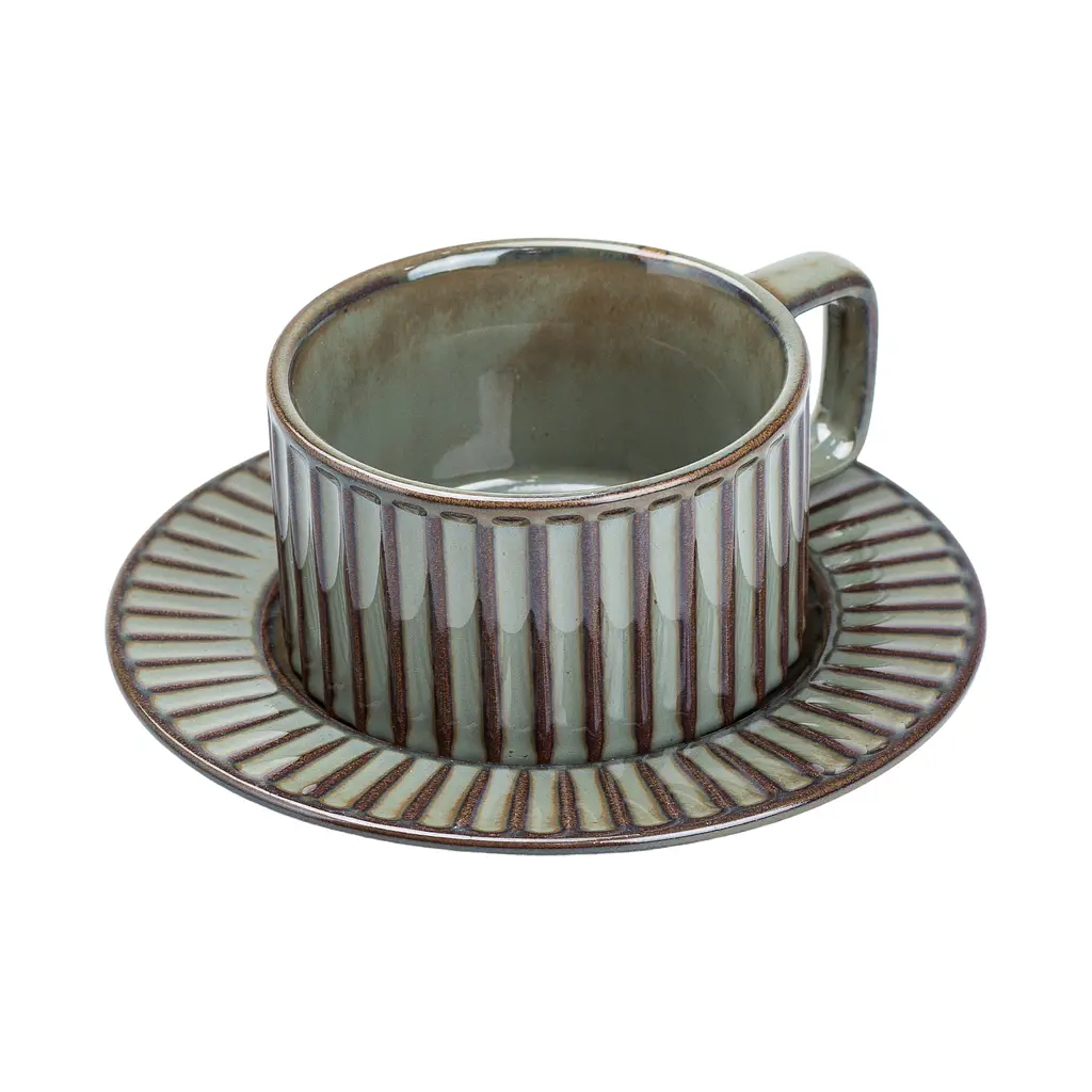 Чашка с блюдцем Happy Life керамическая во французском стиле 250 мл графит HP7210G - фото 2